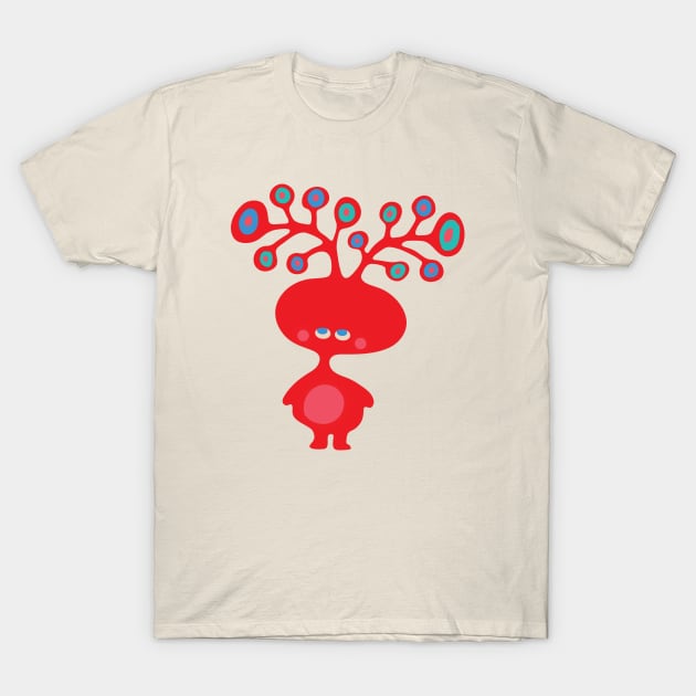 TREE HEADS Cute Red Imaginary Kids Kawaii Monster with Funny Antlers - UnBlink Studio by Jackie Tahara T-Shirt by UnBlink Studio by Jackie Tahara